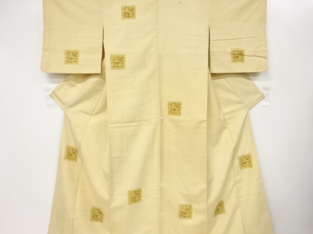 JAPANESE KIMONO / ANTIQUE KIMONO / SILK / HAND WOVEN TSUMUGI / SHIKISHI & LEAVES